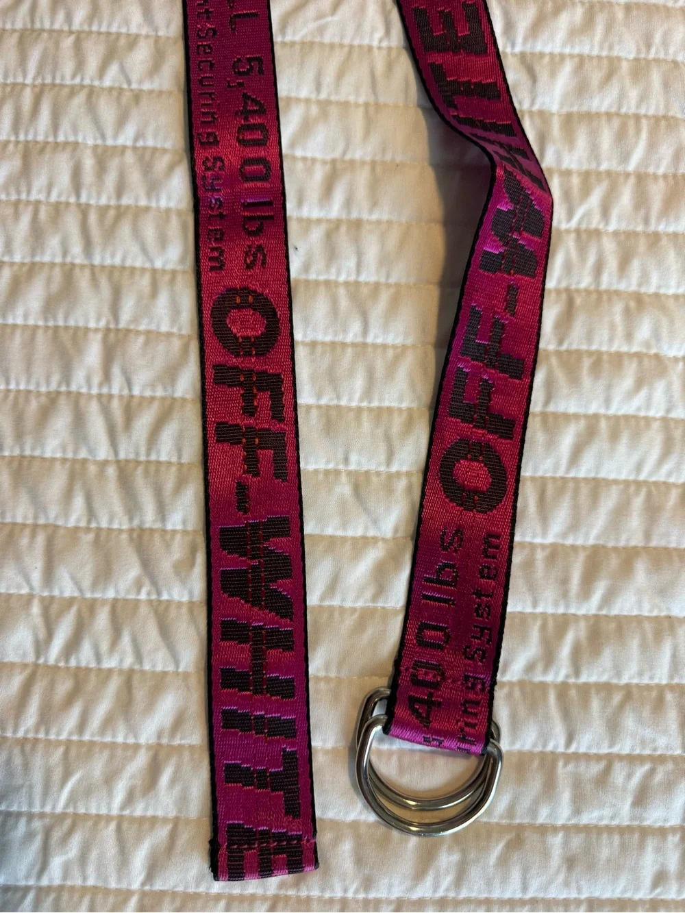 Off-White Pink Industrial Logo Double Ring Web Belt 5400 lbs Style